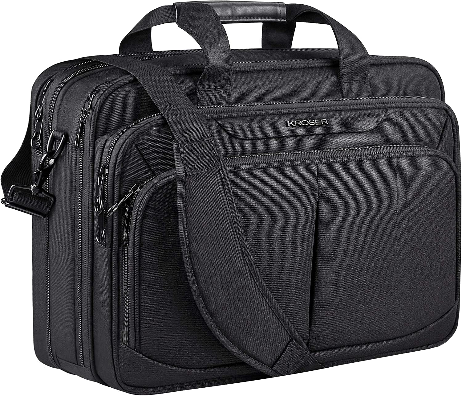 230816072349351_1 KROSER Laptop Bag Expandable Lightweight Briefcase for 17.3" Laptop Premium Business Work Bag Water-Repellent Messenger Bag with RFID Pockets for School/Travel/Women/Men-Black - Image 1